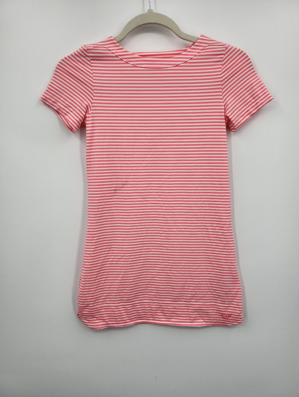 Vineyard Vines  Sz S 7-8 Neon Rosa Stripe Sankaty Dress Short Sleeve Round Neck
